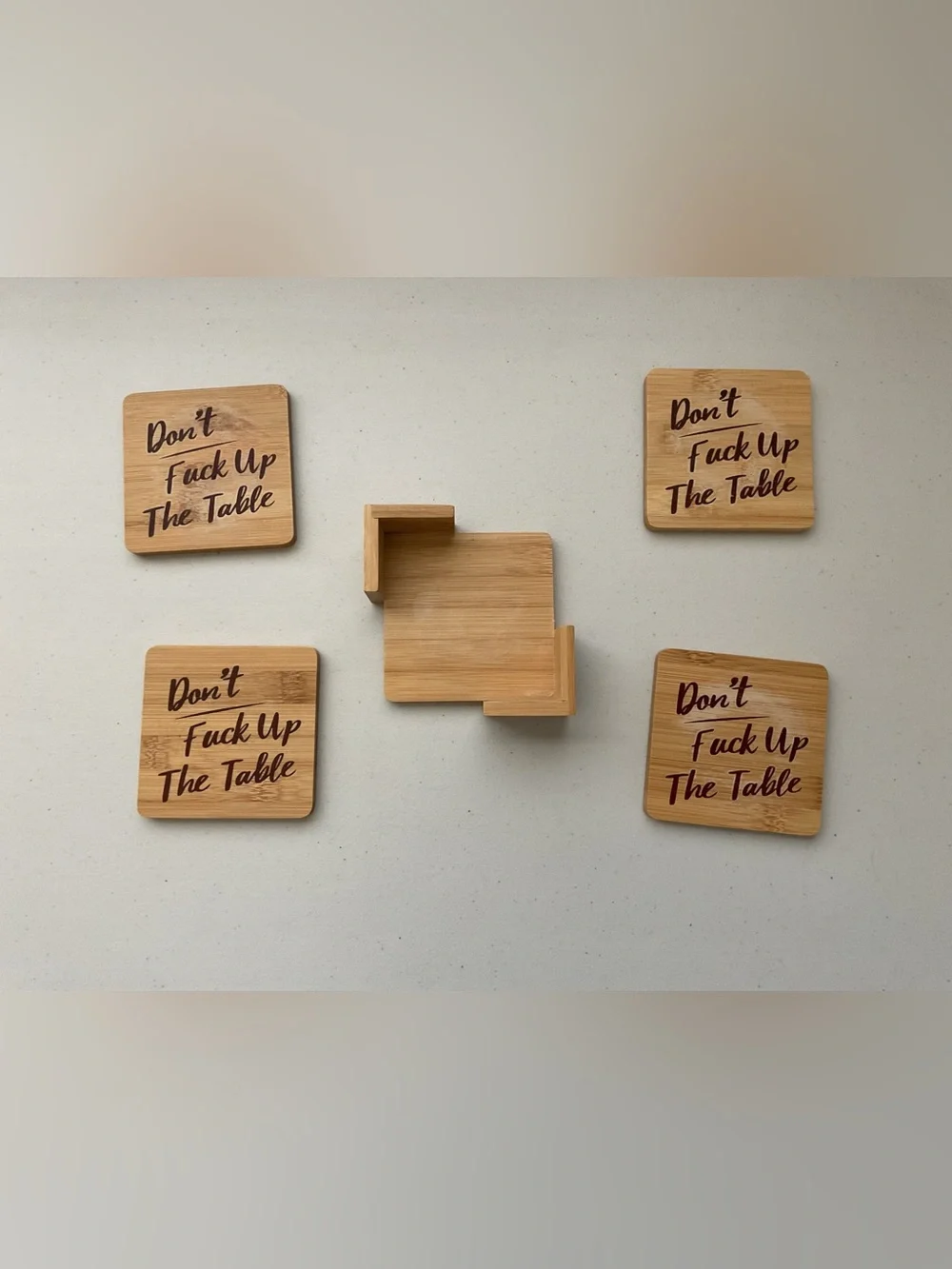 Bamboo Coaster Set - Don't F*** Up The Table - Natural Bamboo